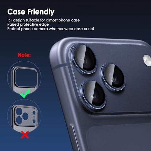 Image of Camera Lens Protector Compatible with iPhone 17 Pro / 17 Pro Max - 9H Tempered Glass Lens Guard, HD Clear, Anti-Scratch, Anti-Drop Camera Protection Ring Blue, Aluminum Alloy