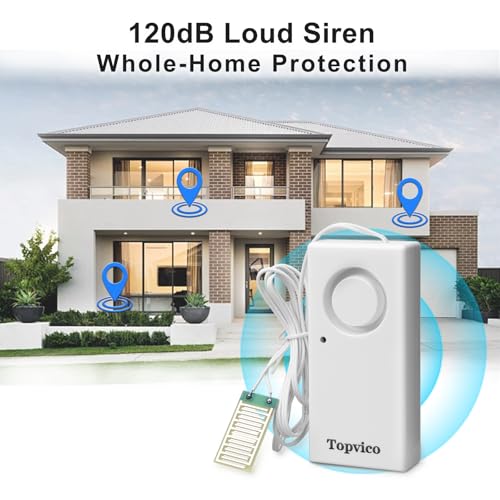 Topvico Water Leak Detectors for Home, Basements, Sump Pump, Under Sink, Moisture Alarm Sensor, 120dB Battery Operated Flood Alert, 3 Pack (95 Inch Cable)