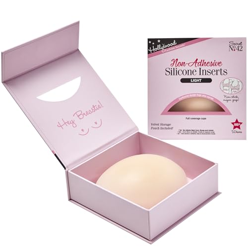 Hollywood Fashion Secrets Non-Adhesive Silicone Inserts Nipple Cover with Storage Pouch - Ultra-Thin, Reusable Nipple Covers for Women, No-Show Coverage, Light Tone