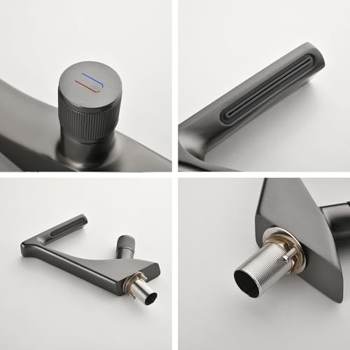Robinet cascade pour lavabo gris avec sortie d'eau réglable et mitigeur à levier unique LYGBAOFUL - 3