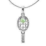 Spinningdaisy Silver Plated Tennis Racket with Hanging Green Ball Necklace