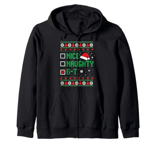 6-7 Meme Nice Naughty 67 Christmas Brain Rot Funny Graphic Zip Hoodie