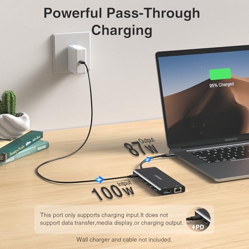 Image of USB C Docking Station 3 Monitors USBC Hub Laptop Dual Monitor Multiport Adapter Dock Dongle,USBC to 2 HDMI,4K DisplayPort,PD Charging,Ethernet,7 USB-C /A Ports,SD /TF,Audio for Dell /HP /Lenovo(Black)