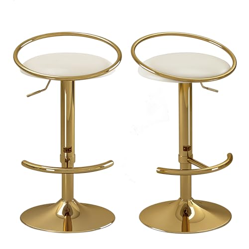 MRITWAII Bar Stools Set of 2, Adjustable Swivel Counter Height Barstools with Upholstered Seat, PU Leather Counter Stools for Bar, Kitchen Island, Dining Room, Gold