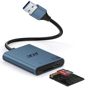 acer SD Card Reader USB 3.0 with Cable, Aluminum Camera Memory Card Reader UHS-I, USB-A micro SD Adapter High Speed, Compatible with SDXC, micro SDHC, TF, RS-MMC, Computer, PC, Laptop, Camera (Blue)