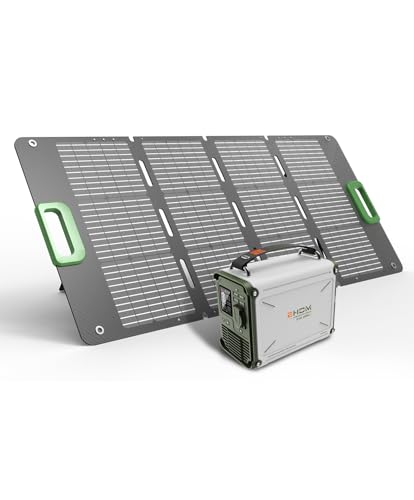 EHOM Centrale elettrica portatile EP350 307Wh con pannello solare da 100W, con 350W (700W di picco) CA, design a 2 cinghie per una maggiore portabilità, per campeggio, viaggi, emergenze e in movimento