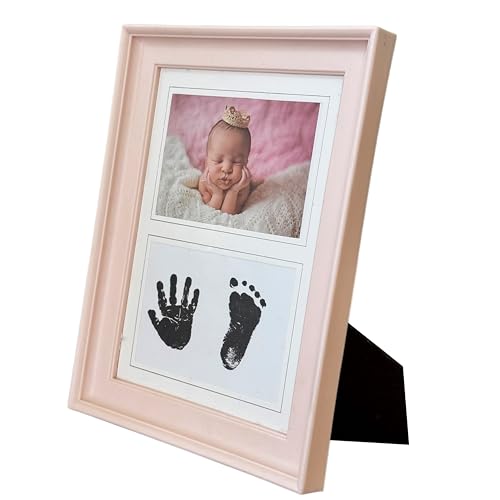 Image of Art Street Newborn Baby Clay Handprint and Footprint Desk Premium Table Photo Frame, Vector Design Home Decoration Frame For Table Top Desk, Birthday, Wedding & Return Gift - Pink (Size:4.5x6.5 Inch)