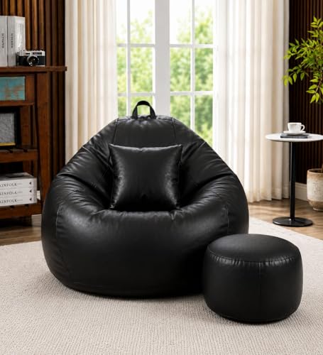 Image of Mansu 4XL Bean Bag Cover with Footrest & Cushion (Without Beans) (4XL) (Black)