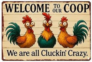 Welcome To Our Coop Funny Chicken Wall Art Vintage Metal Sign Wall Decor
