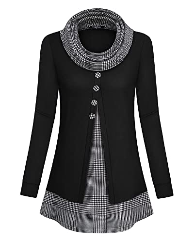 VALOLIA Womens Cowl Neck Long Sleeve Tunic Tops Button Casual Loose Shirts