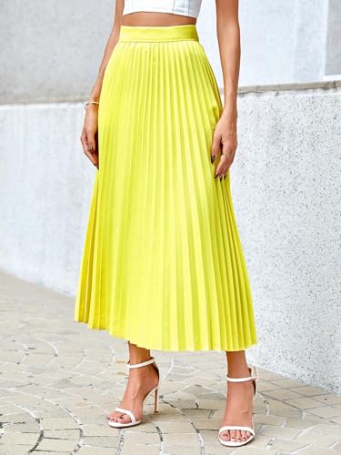 Trend Women's Summer Basic Skirt Solid Color High Waist Pleated Elegant Office Skirt Business For Beach3
