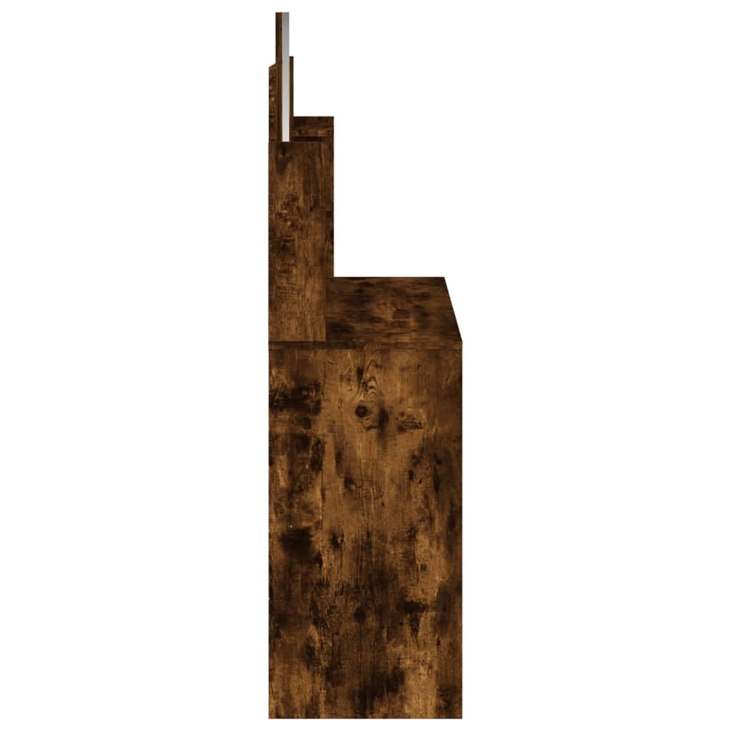 Schminktisch mit Spiegel Räuchereiche Holzwerkstoff 96x39x142 cm mit Schublade Ablage Stauraum und Hocker für Schlafzimmer Ankleidezimmer Jugendzimmer Mädchen