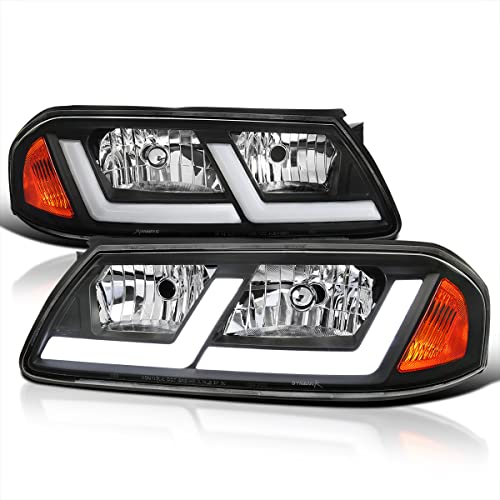 SPEC-D TUNING Black LED Tube Headlights Compatible with 2000-2005 Chevy Impala, Left + Right Pair Headlamps Assembly