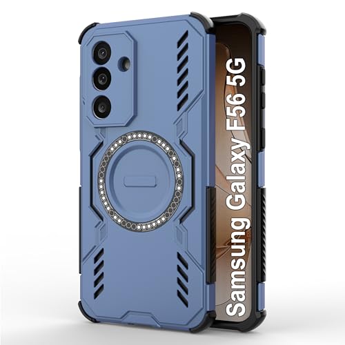 Image of amazon basics Back Case Cover for Samsung Galaxy F56 5G | Magnetic Case with Built-in Metal Ring | Supports Mag-Safe Charger, Wallet & Car Mount | Shockproof Hybrid PC + TPU | Blue
