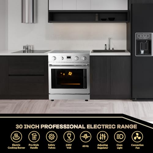 30" Professional Electric Range With Cooktop 4 Burners With 5 Cooking Power Options, 4.8 Cu. Ft. Freestanding Convection Oven for Kitchen and Commercial, Sliver
