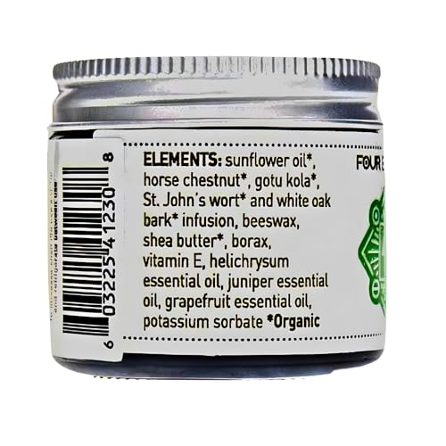 Four Elements 4E Look! Toning Vein Cream, Certified Organic Skincare with Horse Chestnut and Gotu Kola, 2 OZ