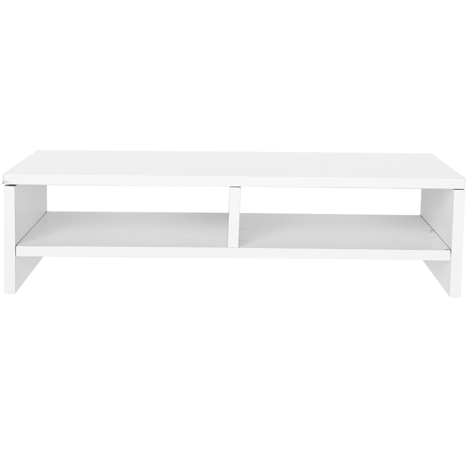 CLISPEED Soporte Elevador para Monitor, Base de Computadora de Madera, Diseño de 2 Niveles, Blanco, para Oficina y Organización de Escritorio