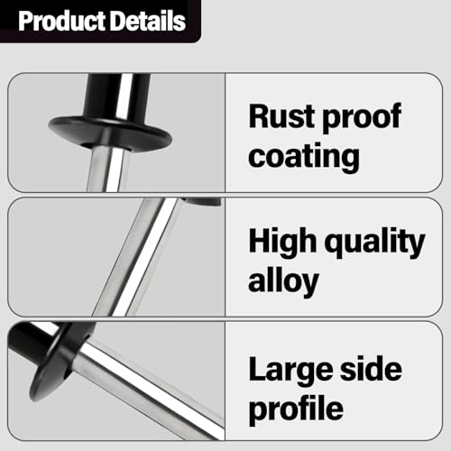 50 Stück Aluminium-Blindnieten mit großem Flansch, 4,8 mm Blindnieten Alu Nieten Popnieten Set, Pop-Nieten mit Flachkopf Popnieten für Hochfeste Verbindungen in Bau, Auto und Möbel, Schwarz