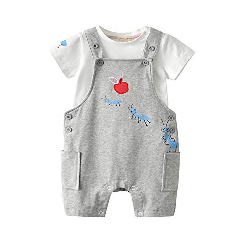 2 pcs Infant Baby Boys Clothes Romper Set Cute Ant T-Shirt & Overalls Little Boys Outfit 3 9 18 24 Month (80cm (12M)) White