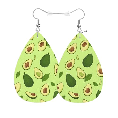 Boucles d'oreilles avocat en cuir léger et feuilles vertes