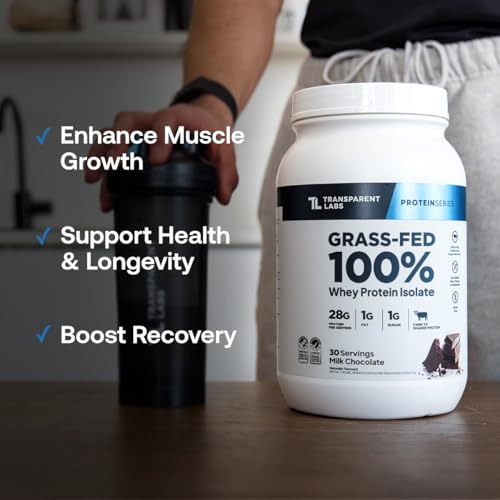 Image of Transparent Labs Grass-Fed Whey Protein Isolate - Naturally Flavored, Gluten Free Whey Protein Powder with 28g of Protein per Serving & 9 Amino Acids - 30 Servings, Dark Chocolate