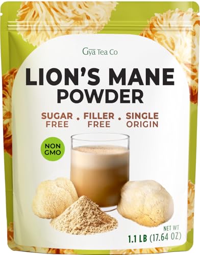 Gya Tea Co Lion’s Mane Mushroom Powder 1.1lb (17.64 Oz) - To Improve Memory, Cognitive Function & Health - Mushroom Extract Superfood - Non-GMO, Gluten Free, Vegan, 250 servings