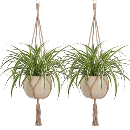 Image of EBOOT 2 Pack 33 Inch Large Macrame Plant Hanger Rope to Hang Flower Pot Plant Holder for Indoor Outdoor Decorations, 4 Legs (Linen Color)