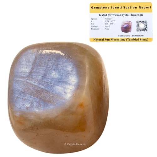 Image of Certified Sun Moonstone Crystal Healing Tumbled Stone, Natural Polished Crystals for DIY Crafts, Manifestation, Meditation, Pooja Feng Shui and Reiki Healing (30 Grams)