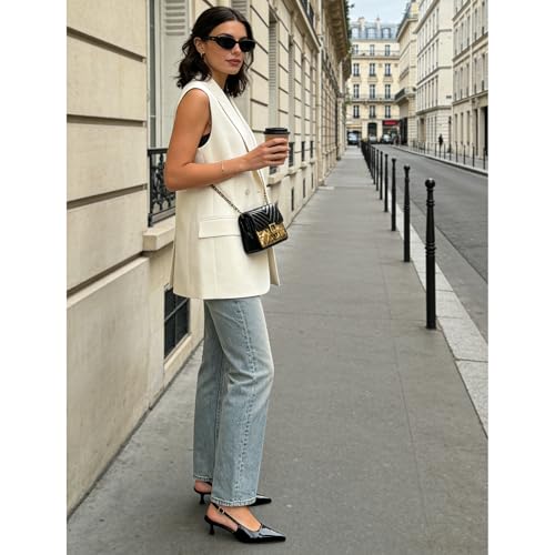 Image of KysBloes Pointed Toe Slingback Kitten Heels for Women Low Heel Pointed Toe Pumps Formal Dress Shoes Sling Back Heels