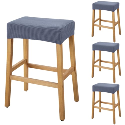 Image of YISUN Stool Covers Rectangle - 4 Pack Stretch Waterproof Saddle Seat Cover Counter Bar Stools Bar Chairs Covers Kitchen Island Chairs Cushion Protector (4, Dark Gray)