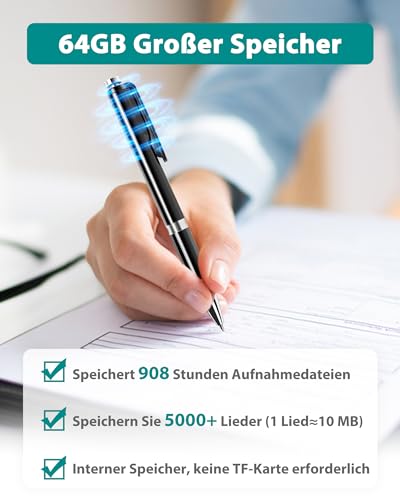 64GB Diktiergerät, XIXITPY Sprachaktivierter Aufnahmegerät mit 908 Stunden Aufnahmekapazität und One-Touch-Aufnahme, Voice Recorder für Vorlesungen Meetings Klassen Interviews