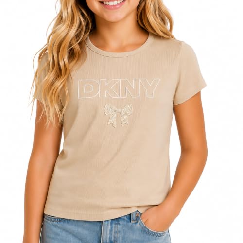 Image of DKNY Girls Tshirt Cotton Blend Short Sleeve Crewneck Graphic Fashion Tee