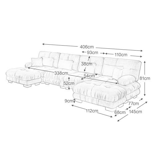 DUlVBPE Modulares Ecksofa, U-förmiges Couch Set für Wohnzimmer, 4-Sitzer Komfortable Cloud Couches mit beweglichem Ottoman, DIY-Kombination, Chenille, Rosa – Bild 3