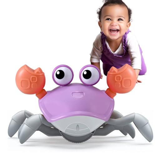 Image of Purple Crawling Crab Baby Toy - Violet Tummy Time Crab Infant Walking Crab Dancing Moving Crawl Crab with Music & Light Cute Interactive Running Escape Catch Me Crab for Crawler Side Walk Toddler Crab