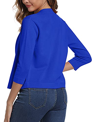 Urban Coco Women's 3/4 Sleeve Cropped Cardigan Sweater Elegant Shrugs For Women (L, Royal Blue) #TOP4