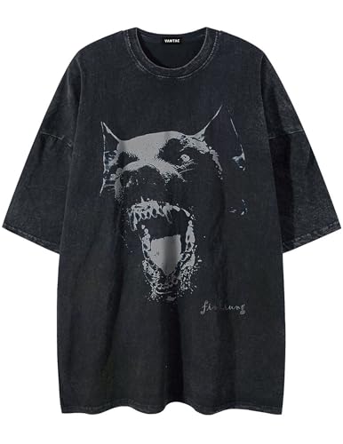 Vamtac Mens Oversized Washed Dog Graphic Tees Casual Summer Tops Streetwear Aesthetic T-Shirt Unisex