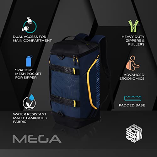 Image of SUPERBAK Polyester Mega 33 Ltrs Hybrid Travel Duffle Cum Backpack (Navy-Yellow) for Gym, Sports, Travel (Dufmega000112)