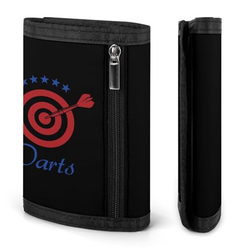 Darts Board Logo Slim Trifold Wallet for Men Credit Card Holder with Zippered Pockets Coin Pouch Key Ring3