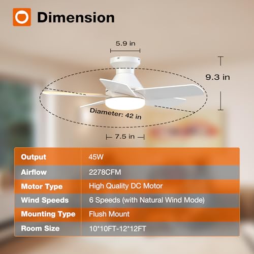 Image of addlon Ceiling Fans with Lights, 32inch Low Profile Ceiling Fan with Light and Remote Control, Flush Mount, Reversible, 3CCT, Dimmable, Quiet, White Small Ceiling Fan for Bedroom Indoor /Outdoor Use