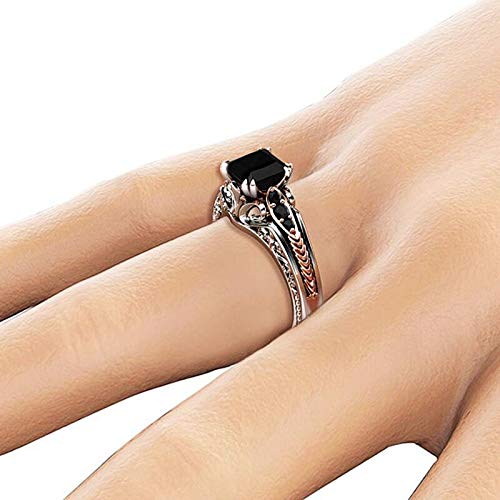 Sdouefos 925 Sterling Silver Black Gem Ring Vintage Cocktail Rings Square Cut Black Onyx Marcasite Cubic Zirconia Anniversary Promise Ring CZ Eternity Engagement Wedding Band Ring (10)