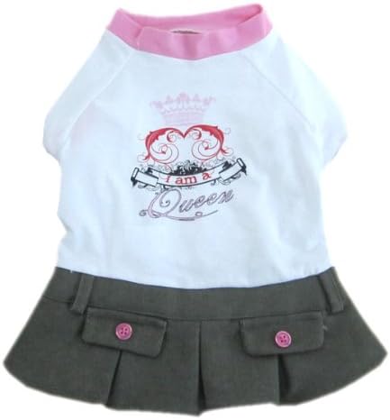Petelligence I Am a Queen Dog Skirt, Medium, White with Dark Grey Skirt