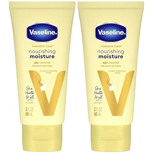 Vaseline Lotion, Intensive Care Nourishing Moisture 2-Pack – Moisturizer with Oat Extract + Ultra-Hydrating Lipids for Healing Extremely Dry Skin, 2 Oz Ea
