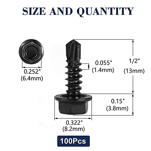 #8 X 1/2" Sheet Metal Screws 100Pcs 410 Stainless Steel Hex Washer Head Tek Screws Fast Self Tapping Screws Black Oxide By Sg Tzh #TOP1