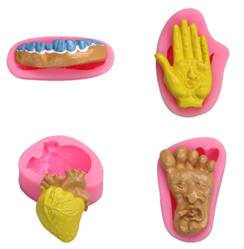 Moldes Para Dulces Cuatro Dientes De Corazón Tridimensionales De Halloween Molde De Silicona Fondant Soporte Para Cigarrillos Molde De Decoración De Pastel De Chocolate De Palma Cover