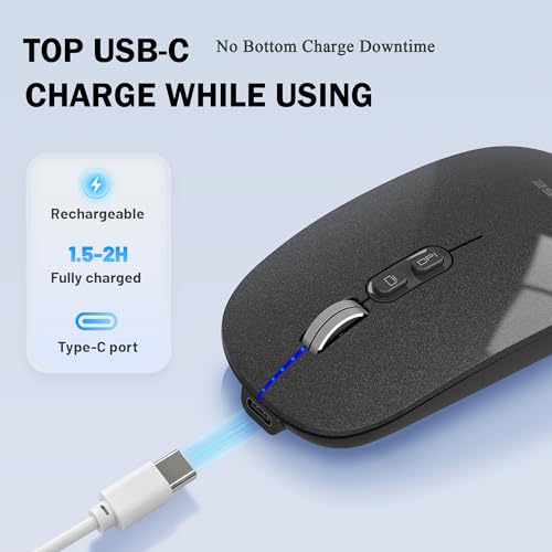 Image of FMOUSE Slim Wireless Mouse, Tri-Mode 2.4G & Bluetooth, Rechargeable - Black | USB-A & USB-C Receiver | Silent Click | One-Key Desktop | Works with Mac, iPad & Laptops | Long-Life Battery | Portable