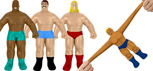 JA-RU Super Stretchy Wrestlers (3 Wrestlers) Classic Retro Squishy Action Figure for Kids & Adults, Boys Toys. Wrestling Strong Man Stretch & Pull...