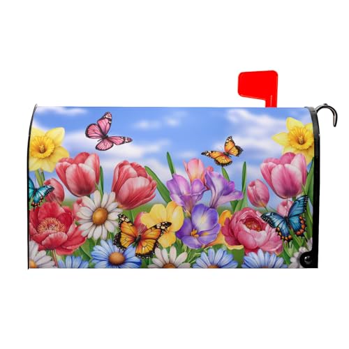 Image of Spring Summer Hummingbird Bird Mailbox Covers Magnetic Large Size 25 inchx21 inch Summer Flowers Mailbox Cover Waterproof Mailbox Wrap Spring Floral Birds Post Letter Box Cover Decor for Home Garden Yard