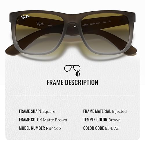 Image of Ray-Ban RB4165 JUSTIN CLASSIC Square Shape Sunglasses for Men with Official Eyewear Kit