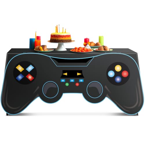 6 Ft Video Game Tablecloth Birthday Party Decoration Game Controller Shaped Table Cover Washable Polyester Party Supplies Game pad Table Covers Protector for Gamer Player Birthday Parties Decoration