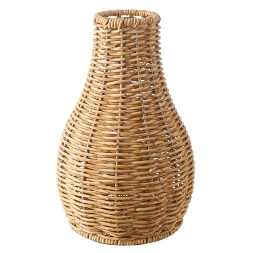 Peauley 10-inch Handwoven Rattan Vase Natural Wicker Decorative Vase for Dried Flowers & Artificial Bouquets Boho Rustic Woven Flower Vase for Tabletop Centerpiece Living Room Home Decor